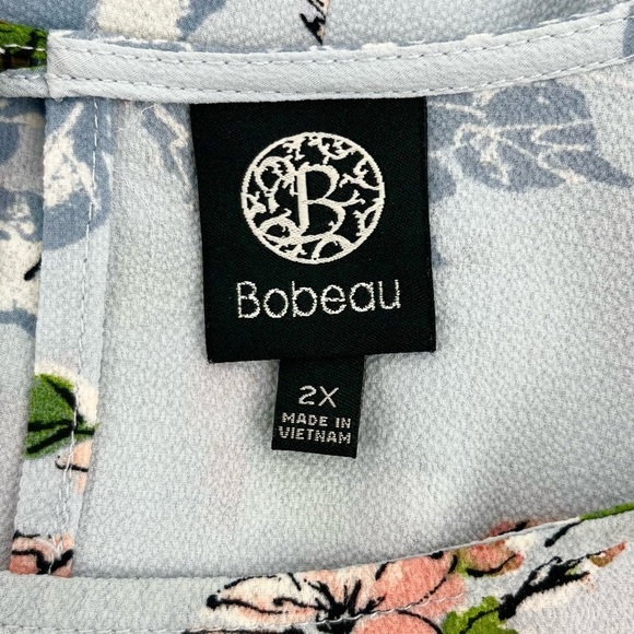 Bobeau Blue Floral Ruffle Bell Sleeve Crepe Blouse Top Plus 2X - Picture 7 of 8